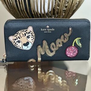 Kate Spade Black Wallet with Leopard and Sequin Accents